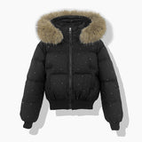 Damen kurzer gesteppter Blouson mit abnehmbarer Kapuze