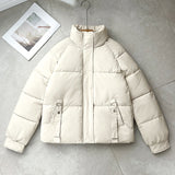 Damen kurze Steppjacke mit hohem Stehkragen und D-Ring-Tasche