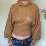 Damen Cropped Langarm-Turtleneck-Pullover mit Knöpfen