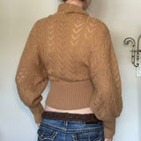 Damen Cropped Langarm-Turtleneck-Pullover mit Knöpfen