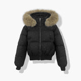 Damen kurzer gesteppter Blouson mit abnehmbarer Kapuze