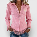 Marina | Wildlederbluse mit Fransen