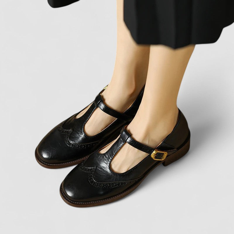 Mary-Jane-Schuhe in Schwarz mit Schnallenriemen und gepolsterter Ferse