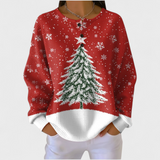 Hermine™ Pullover mit Tannenbaum-Motiv in Rot, Schneeflocken, Rundhalsausschnitt