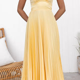 Aby | Gelbes Plissiertes V-Ausschnitt Maxikleid