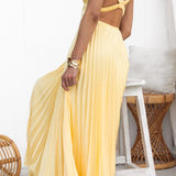 Aby | Gelbes Plissiertes V-Ausschnitt Maxikleid