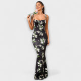 Thalia - Tanzkleid mit floralem Muster und gebundenen Trägern