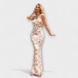 Thalia - Tanzkleid mit floralem Muster und gebundenen Trägern