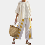 Arianna | Elegantes Top mit gelben Streifen und weitem Bein