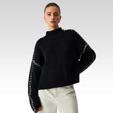 Alma | Oversize Pullover mit Rollkragen und Piqué-Details
