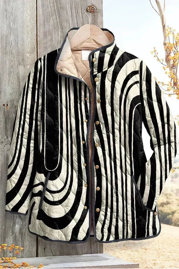 Hanne™ Steppjacke mit Zebra-Muster und Kapuze, Knopfleiste