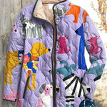Ursel™ Steppjacke mit Hundemotiven, fliederfarben, gepolstert, Zipper, vordere Taschen