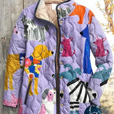 Ursel™ Steppjacke mit Hundemotiven, fliederfarben, gepolstert, Zipper, vordere Taschen