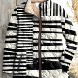 Ulla™ Steppjacke schwarz-weiß gestreift, gepolstert mit Stehkragen und Reißverschluss