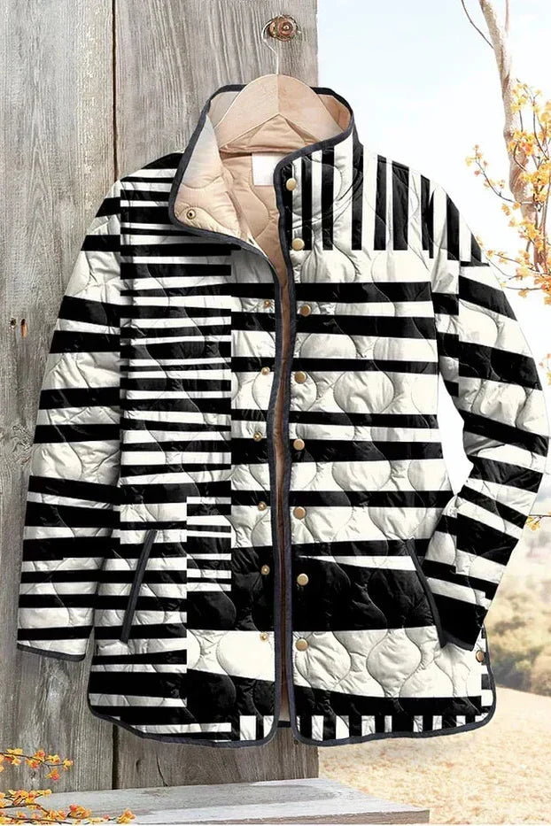 Ulla™ Steppjacke schwarz-weiß gestreift, gepolstert mit Stehkragen und Reißverschluss