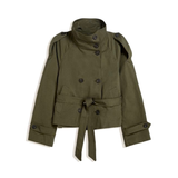 Damen Stehkragen Langarmjacke mit Gürtel und Knöpfen