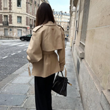 Damen Stehkragen Langarmjacke mit Gürtel und Knöpfen