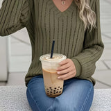 Joan™ - Stilvolles Ripp-V-Ausschnitt Sweatshirt