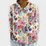 Kelly - Vintage-Bluse aus Baumwolle-Leinen mit Blumen