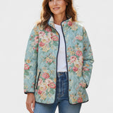 Nadja™ Steppjacke mit Rosenprint in Mint, durchgehendem Reißverschluss und seitlichen Taschen