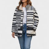 Ulla™ Steppjacke mit schwarz-weißem Streifenmix, durchgehendem Reißverschluss