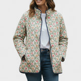 Traudel™ Steppjacke mit Rosenmuster in Salbeigrün, Reißverschluss vorn