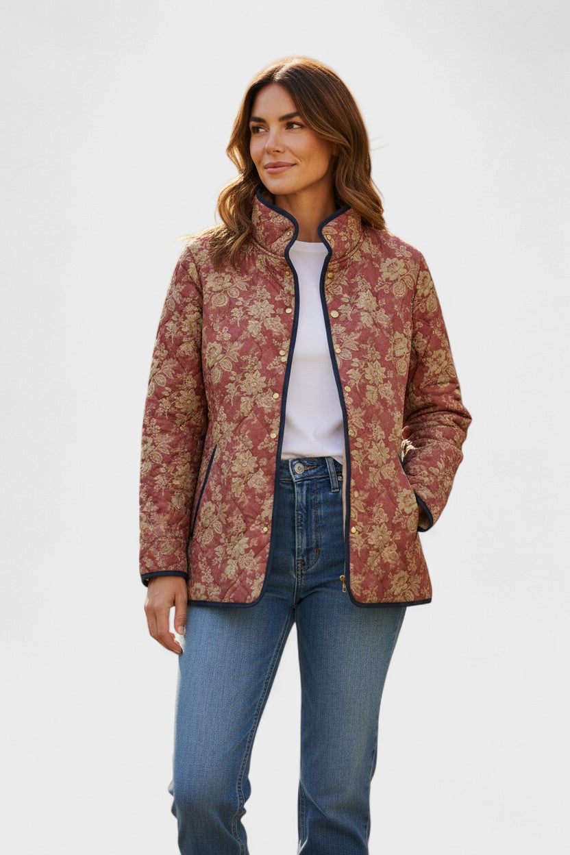 Berit™ Steppjacke Blütenmuster Rostrot, Reißverschluss, seitliche Taschen