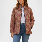 Berit™ Steppjacke Blütenmuster Rostrot, Reißverschluss, seitliche Taschen