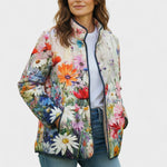 Sybille™ Steppjacke mit buntem Blumenmuster, hoher Kragen, Reißverschluss