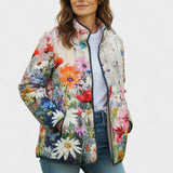 Sybille™ Steppjacke mit buntem Blumenmuster, hoher Kragen, Reißverschluss