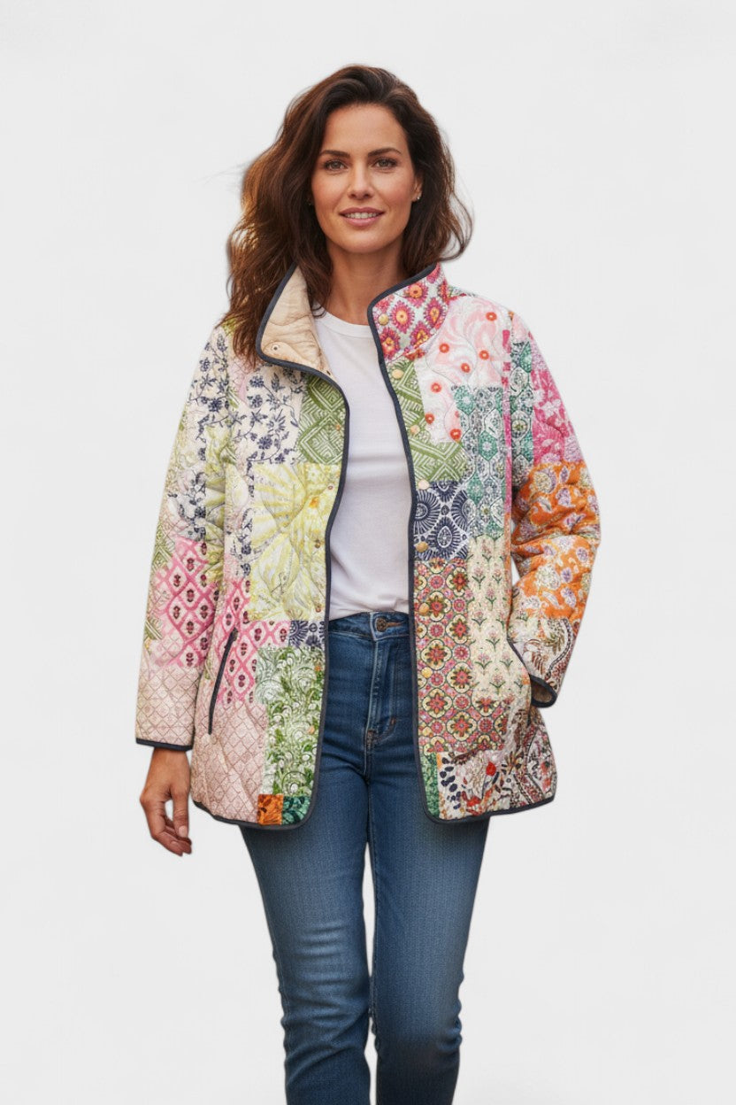 Minna™ Steppjacke mit Patchwork-Look, bunt gemustert, Front-Reißverschluss