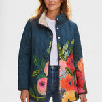 Steppjacke Wilma™: marineblaue mit Blütenprint und Knopfleiste
