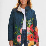 Steppjacke Wilma™: marineblaue mit Blütenprint und Knopfleiste