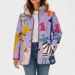 Ursel™ Steppjacke mit Hundemotiven, fliederfarben, Reißverschluss, Taschen vorn
