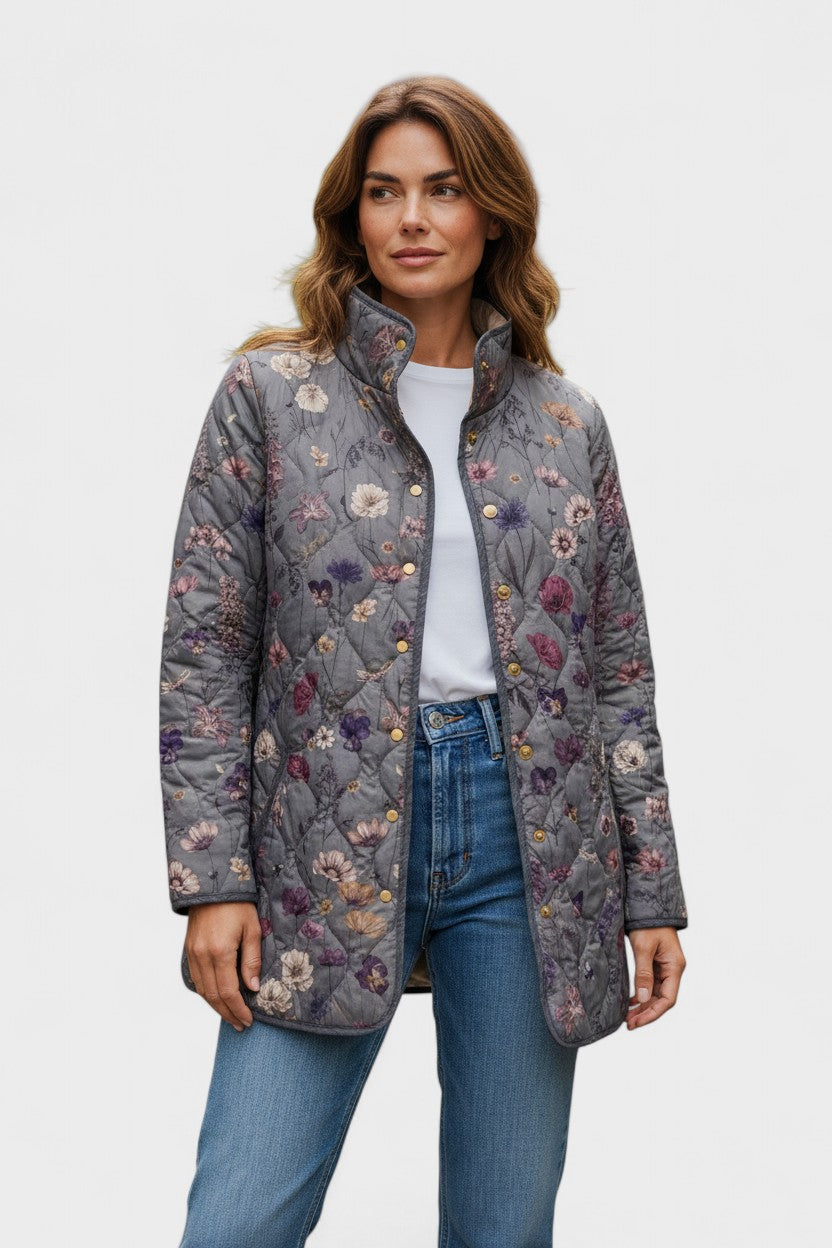 Mechthild™ Steppjacke mit Blütenmuster, grau, mit Knopfleiste